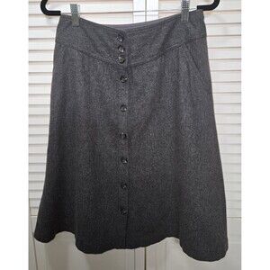 Vintage 90s Banana Republic Wool Grey Button down A-line Midi Skirt Pockets 0
